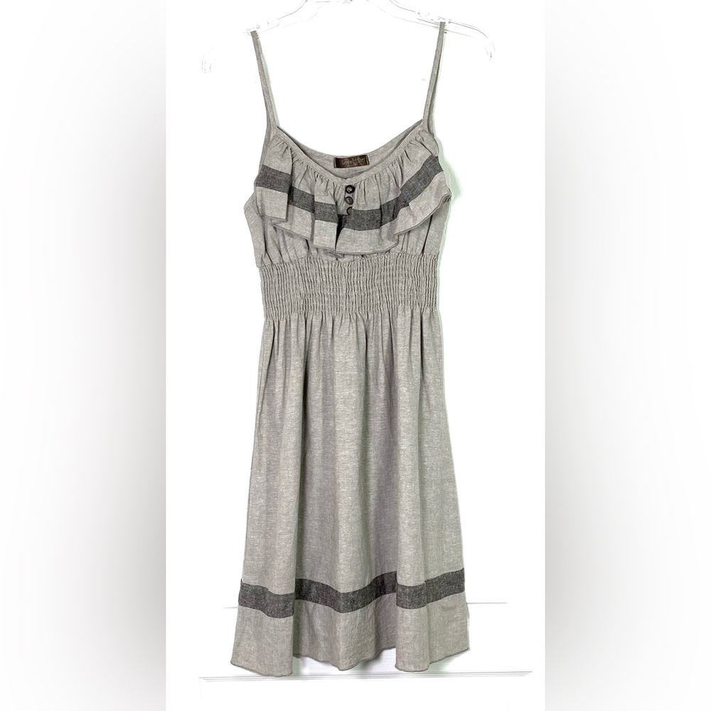 Lovely Day Gray Two-Tome Knee Length Linen Blend Dress with Ruffle Accents